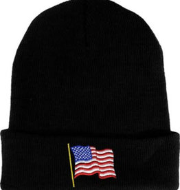 USA Flag Knit Watch Cap Black