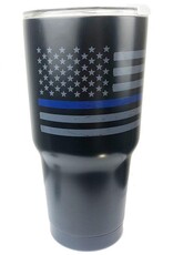 Thin Blue Line Distressed American Flag Insulated Mug, 30oz