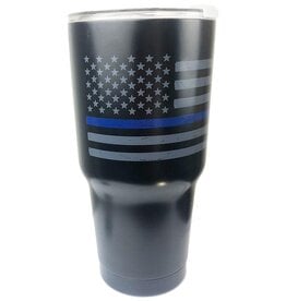 Thin Blue Line Distressed American Flag Insulated Mug, 30oz