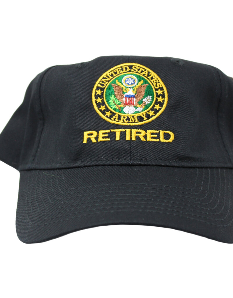 US Army Crest Retired DEMB on Black Cap