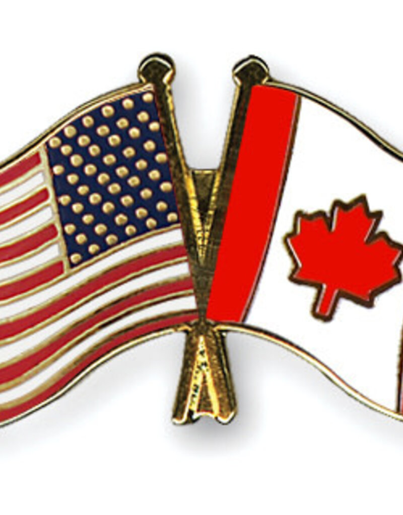 American and Canadian Crossed Flags on 1" Lapel Pin