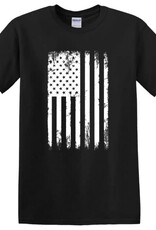 American Flag White Imprint Vertical Full Front Design on Black Shirt