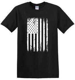 American Flag White Imprint Vertical Full Front Design on Black Shirt