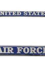 United States Air Force in Blue on Grey, Chrome Motorcycle Tag Frame