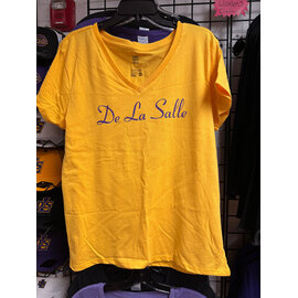 District Re-Tee Ladies Gold V-neck Short Sleeve Shirt