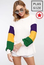 Plus Size Mardi Gras Shirt White Puff Sleeve