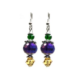 Mardi Gras Color Crystal Hook Earrings