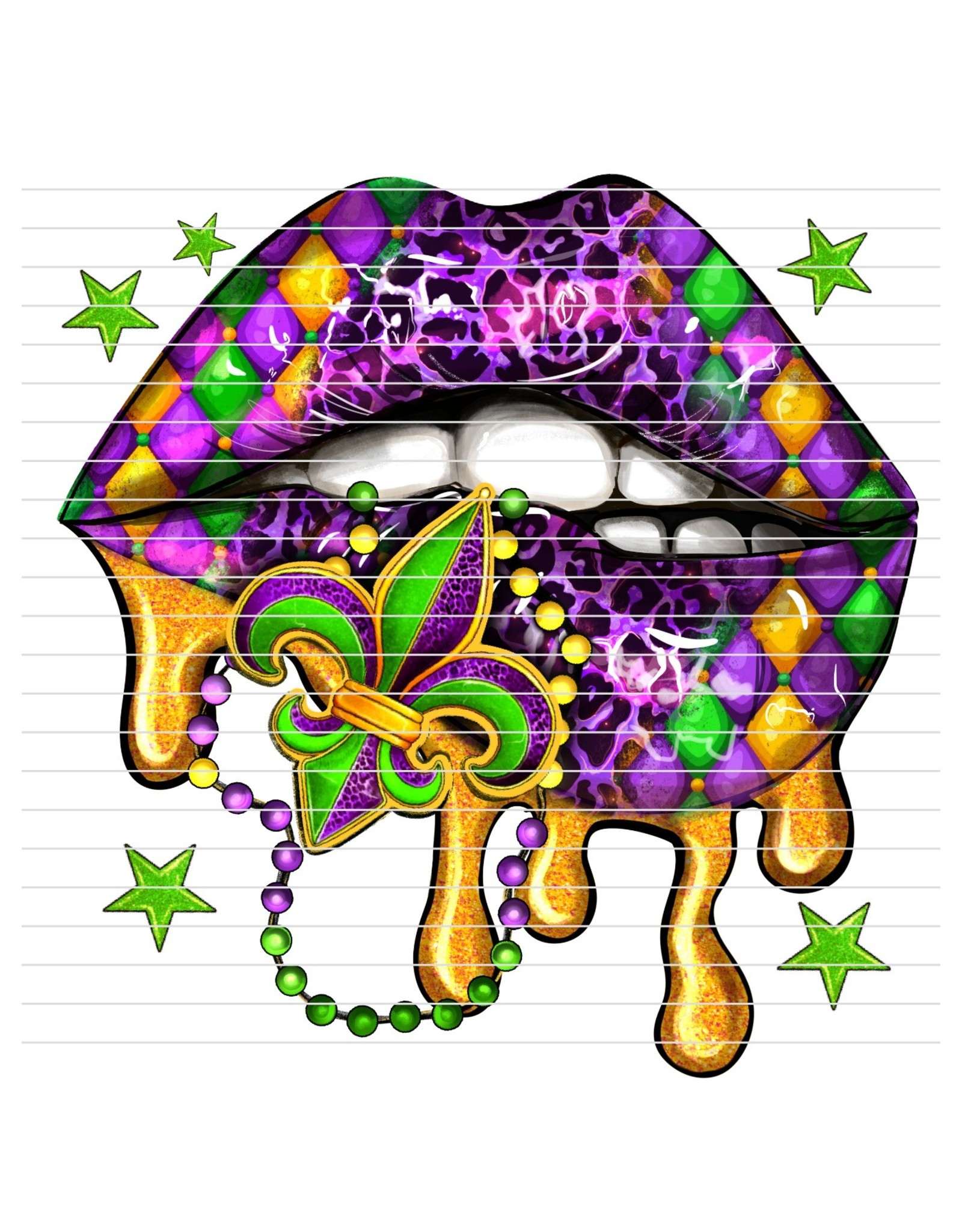 DTF Print 320* 12Sec COLD PEEL Mardi Gras Lips (Adult)