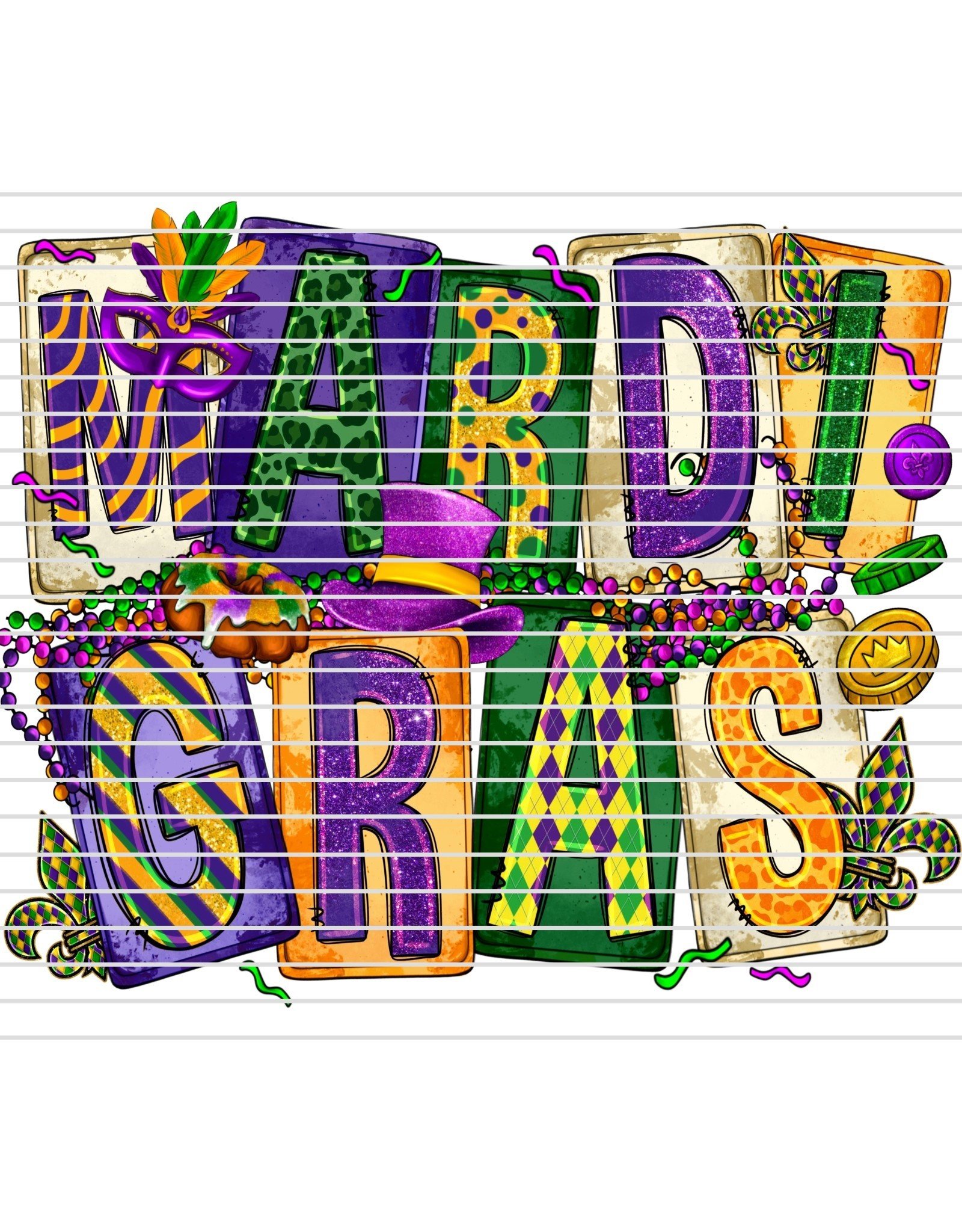 DTF Print-320* 12secs COLD PEEL Mardi Gras Block (Adult)
