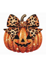 DTF Print-320* 12secs Cold Peel- Glitter Leopard Bow Pumpkin
