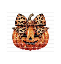 DTF Print-320* 12secs Cold Peel- Glitter Leopard Bow Pumpkin