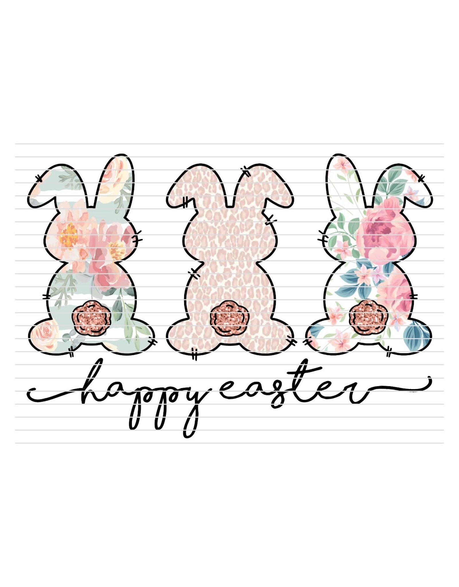 DTF Print 320* 12Sec COLD PEEL- Floral Bunny Trio