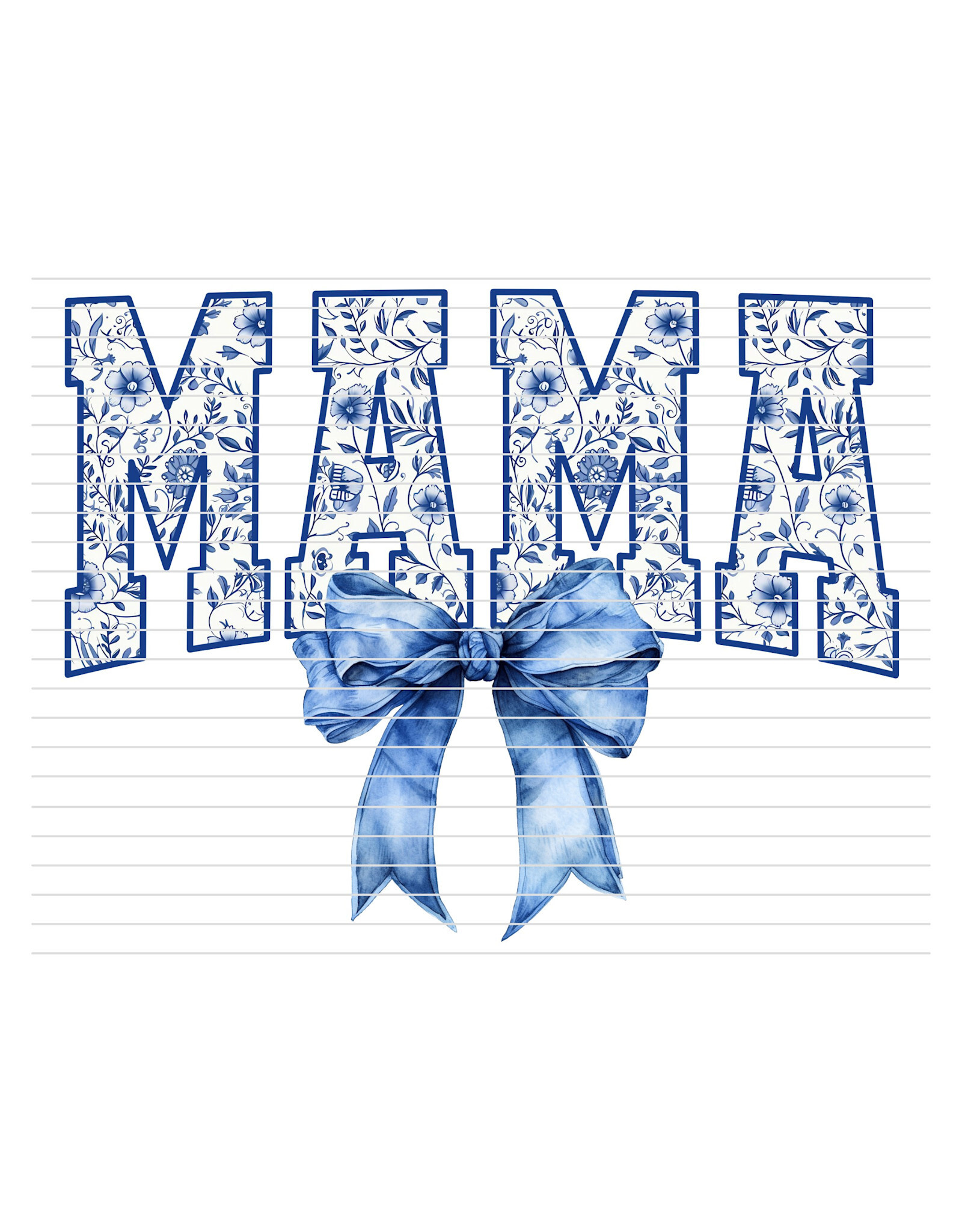 DTF Print-320* 12secs COLD PEEL -Blue Floral Mama Bow
