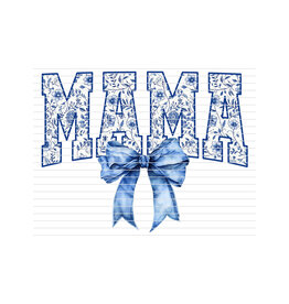 DTF Print-320* 12secs COLD PEEL -Blue Floral Mama Bow