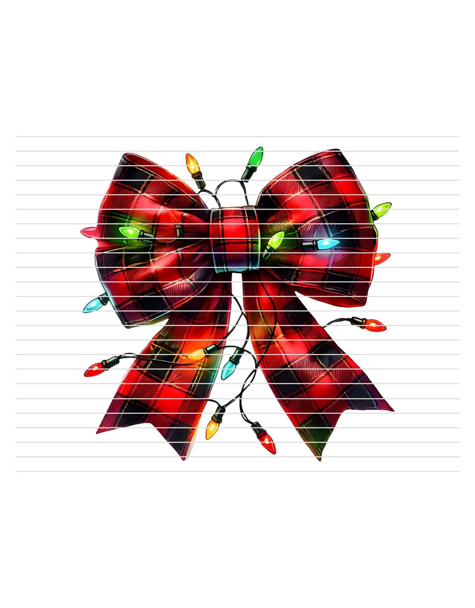 DTF Print-320* 12secs Cold Peel- Christmas Lighted Plaid Bow (Adult)