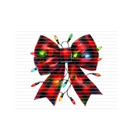 DTF Print-320* 12secs Cold Peel- Christmas Lighted Plaid Bow (Adult)