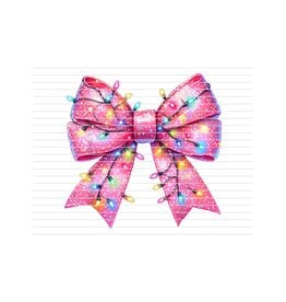 DTF Print-320* 12secs Cold Peel- Pink Christmas Lighted Bow (Youth)