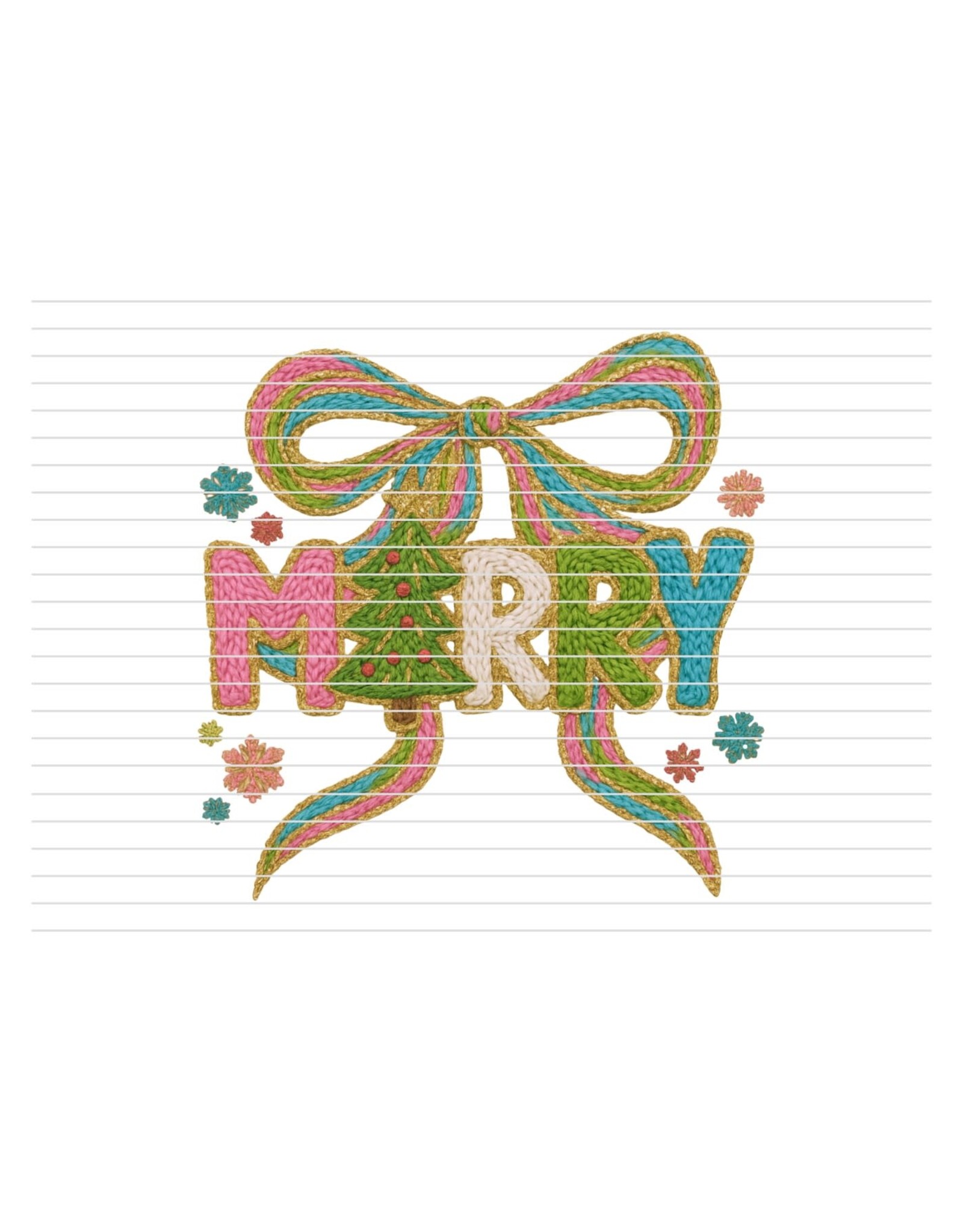 DTF Print-320* 12secs Cold Peel- Faux Yarn Merry Bow (Adult)