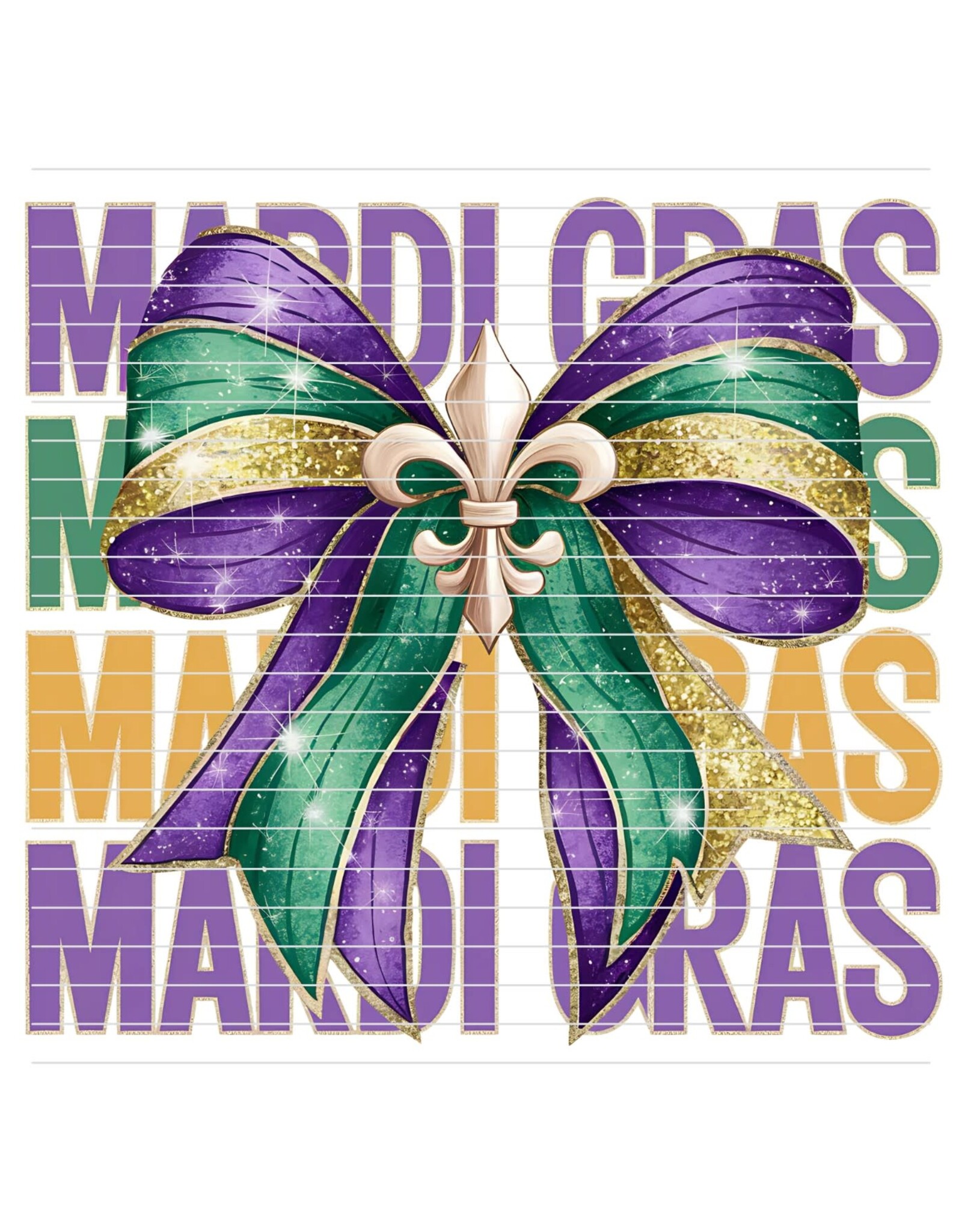 DTF Print-320* 12secs Cold Peel- Mardi Gras Repeat Bow (Adult)