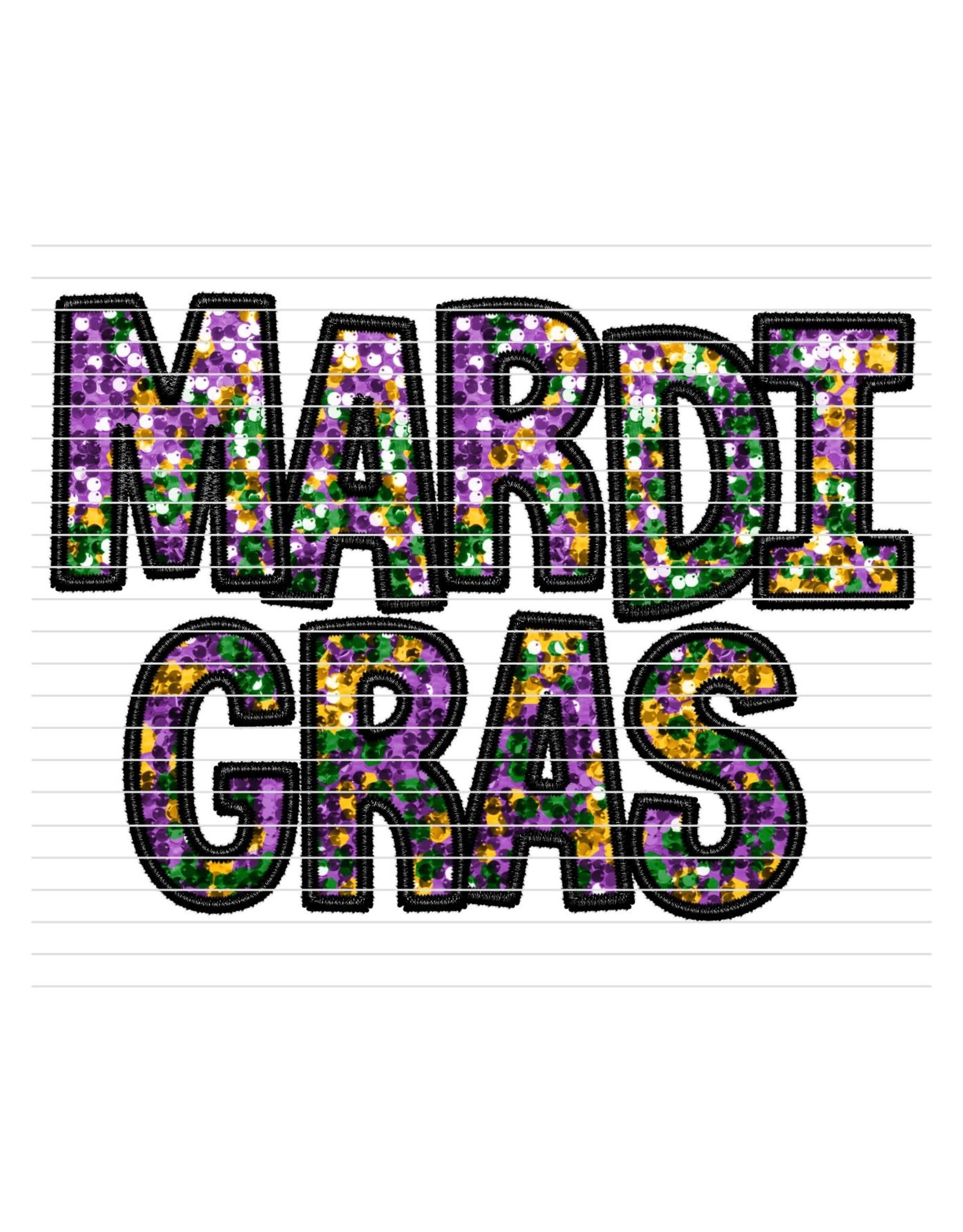 DTF Print-320* 12secs Cold Peel- Mardi Gras Faux Sequin Stitch (Adult)