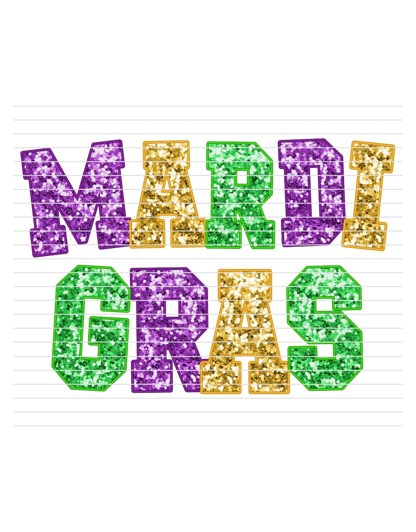 DTF Print-320* 12secs Cold Peel- Mardi Gras Block Glitter (Adult)