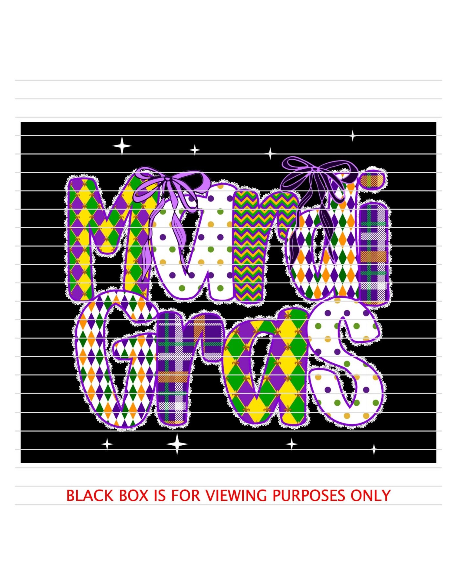 DTF Print-320* 12secs Cold Peel- Mardi Gras White Lace Doodle (Adult)