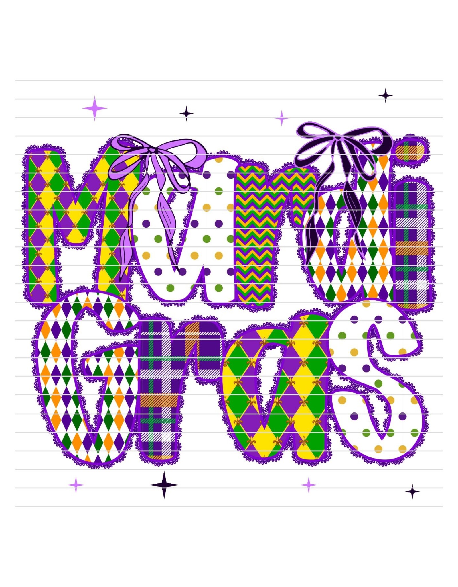 DTF Print-320* 12secs Cold Peel- Mardi Gras Purple Lace Doodle (Adult)