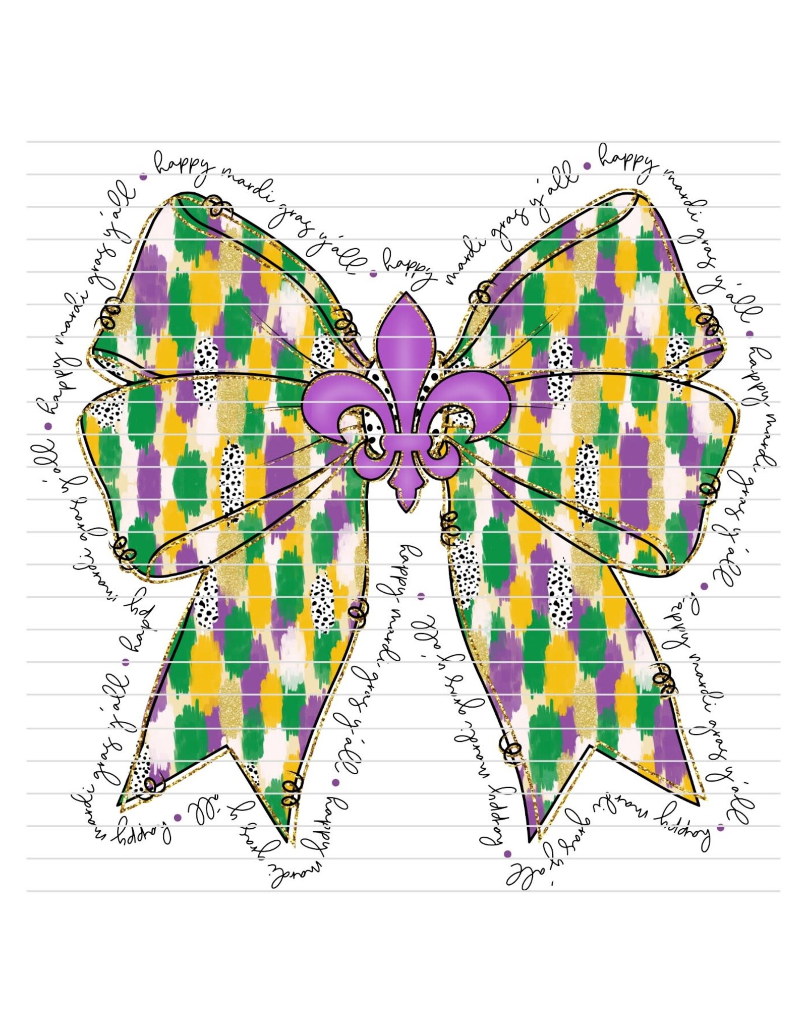 DTF Print-320* 12secs Cold Peel- Mardi Gras Brush Stroke Bow (Adult)