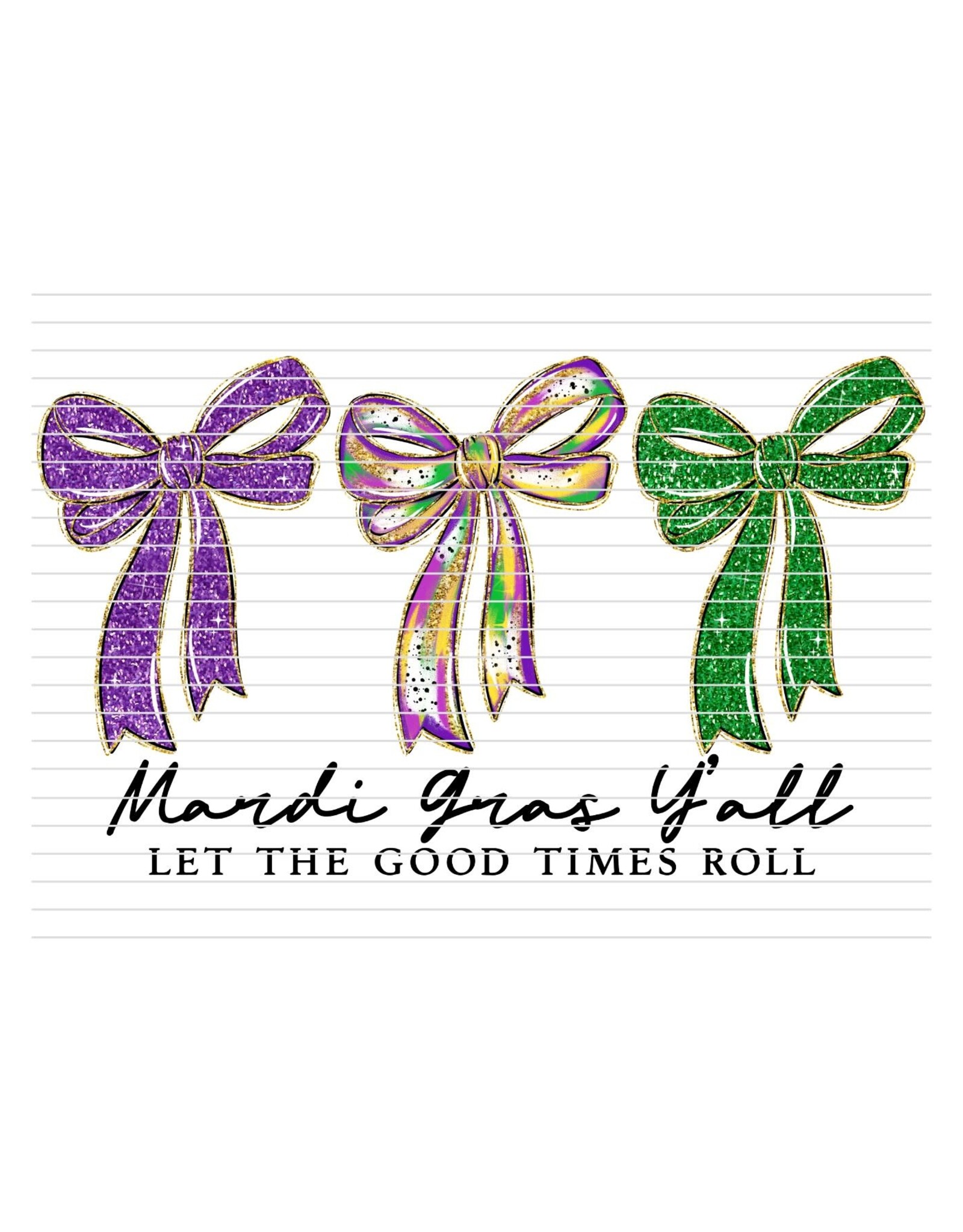 DTF Print-320* 12secs Cold Peel- Mardi Gras Coquette Bow Trio (Adult) Black Text