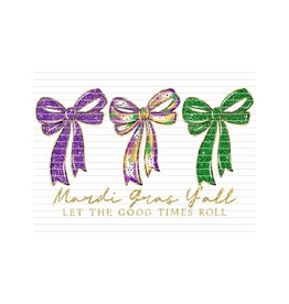 DTF Print-320* 12secs Cold Peel- Mardi Gras Coquette Bow Trio (Adult) Glitter Text