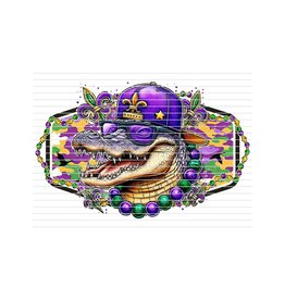 DTF Print-320* 12secs Cold Peel- Mardi Gras Camo Gator (Youth)