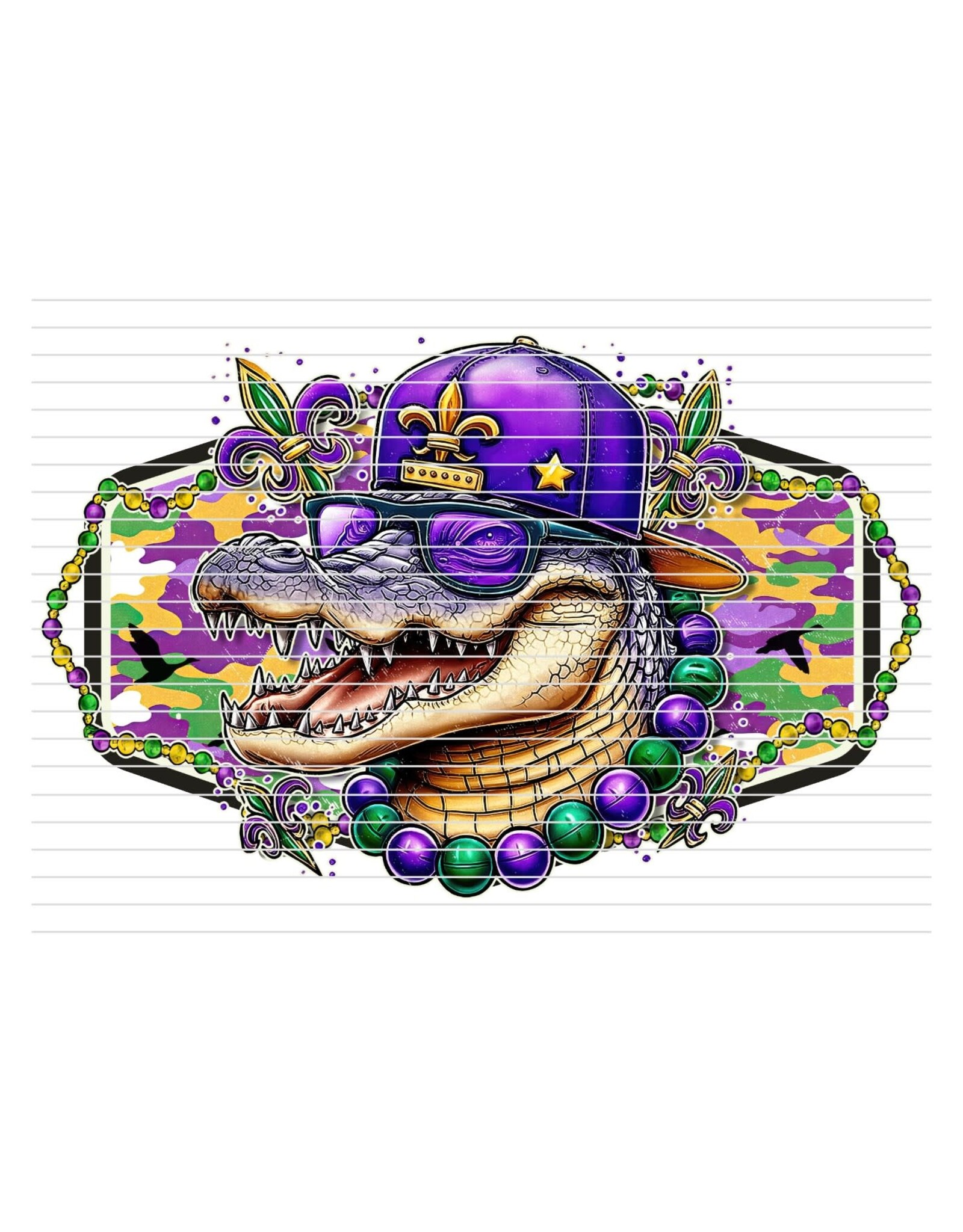 DTF Print-320* 12secs Cold Peel- Mardi Gras Camo Gator (Toddler)