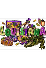 DTF Print 320* 12Sec COLD PEEL Louisiana Mardi Gras Gator (Adult)
