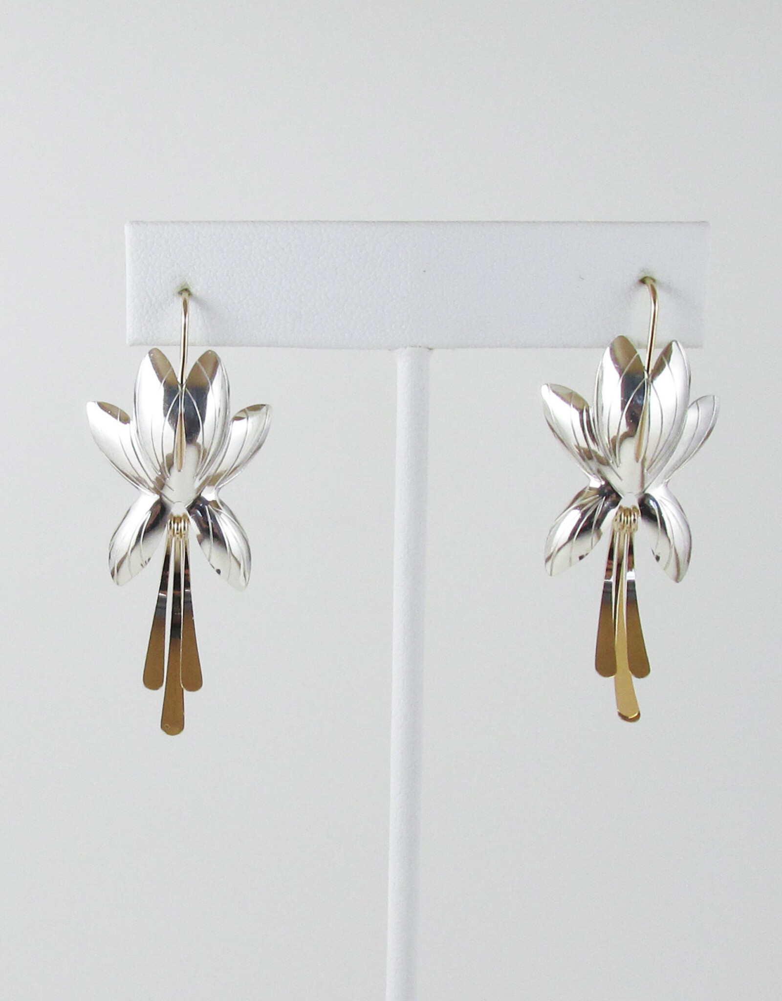 B&R Designs by Nilsson Sterling and Gold-fill Floral Dangle Earrings #1619M