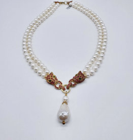Cat Ruby and Pearl Necklace