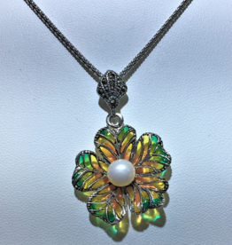 Plique-à-Jour Enamel Jewelry Small Flower Pearl Pendant
