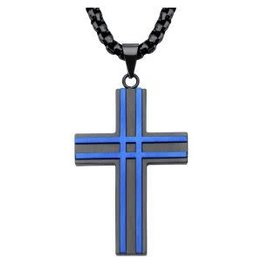 Matte Black and Blue Cross Pendant
