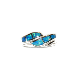 Hawaiian Jewelry Designs Blue Opal  Small Wave Ring