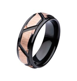 Rose Gold Plated & Black Plated Patterned Design Ring