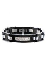 Black and Stainless Steel Link Bracelet with Hammered Bar