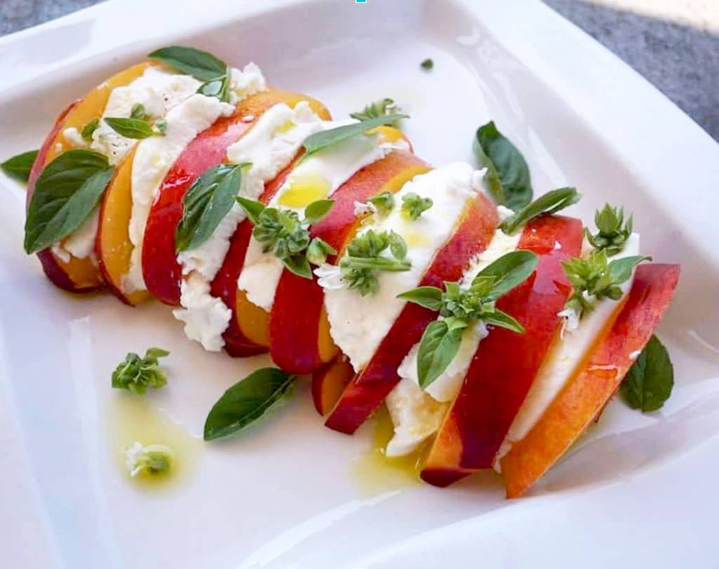 Summer Peach Caprese Salad - Olive R Twist Olive Oil Co