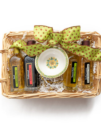 Gift Basket with (4) 60ML Bottles & Dipping  Bowl Gift Basket with (4) 60ML Bottles & Dipping  Bowl