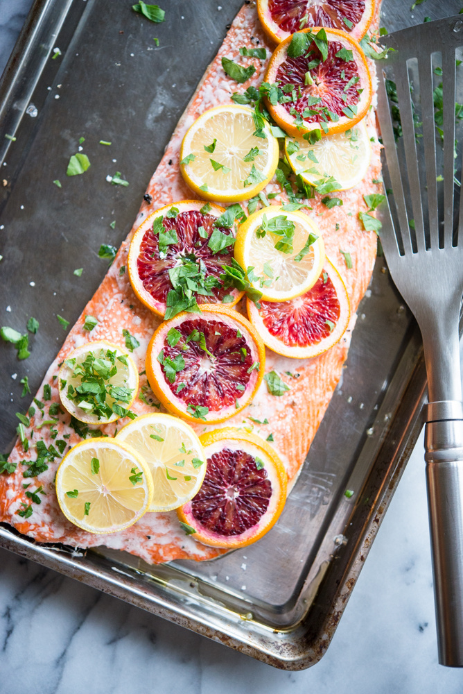 Recipes - Slow-Roasted Citrus Salmon with Herb Salad - Olive R Twist Olive Oil Co