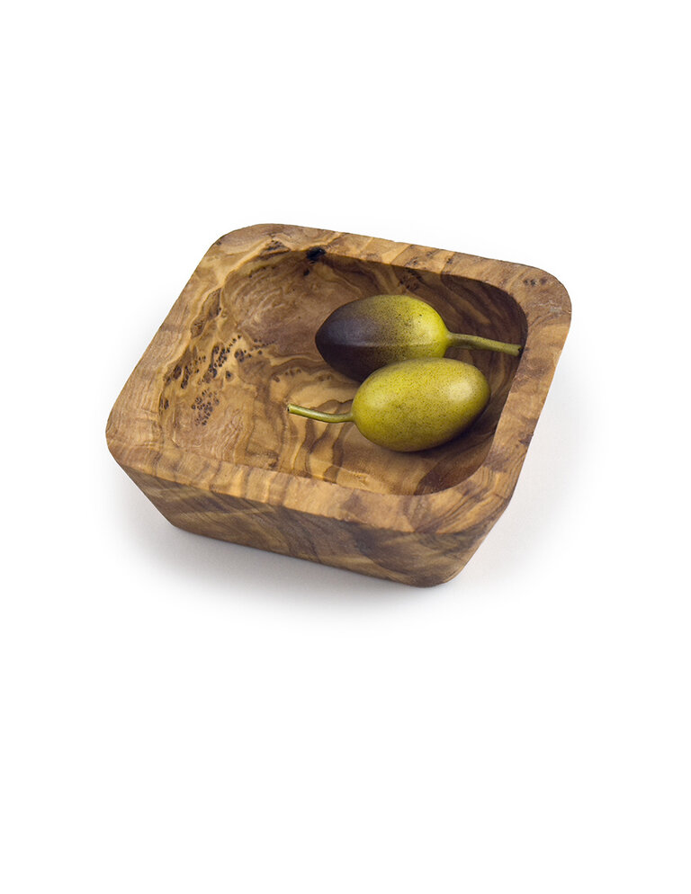 Naturally Med Small Olive Wood Square Dipping Bowl~4.25"