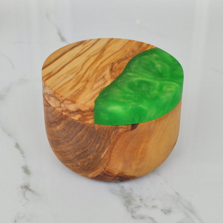 Naturally Med Olive Wood Salt Cellar with Green Resin