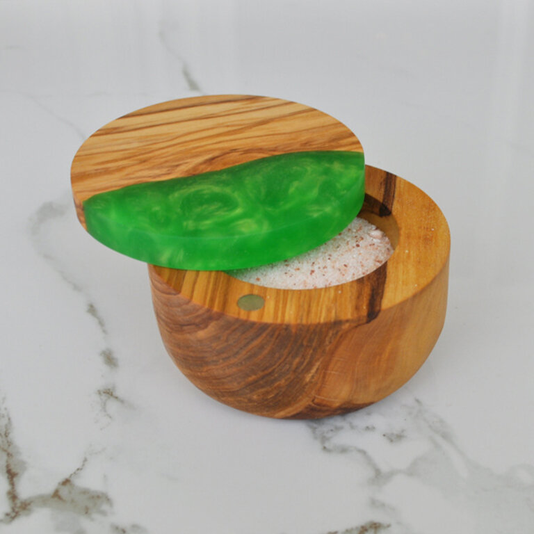 Naturally Med Olive Wood Salt Cellar with Green Resin