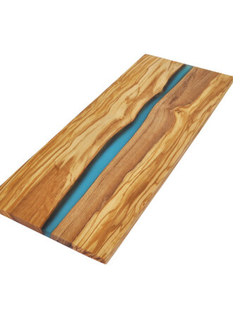 Naturally Med Olive Wood Rectangular Cutting Board with Blue Resin 15"x6" Naturally Med Olive Wood Rectangular Cutting Board with Blue Resin 15"x6"