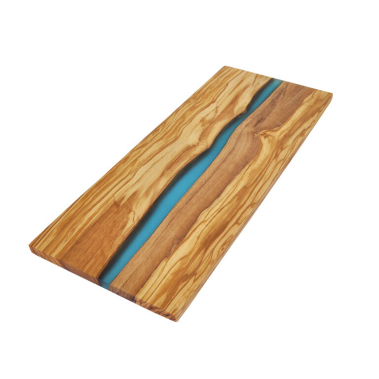 Naturally Med Olive Wood Rectangular Cutting Board with Blue Resin 15"x6"
