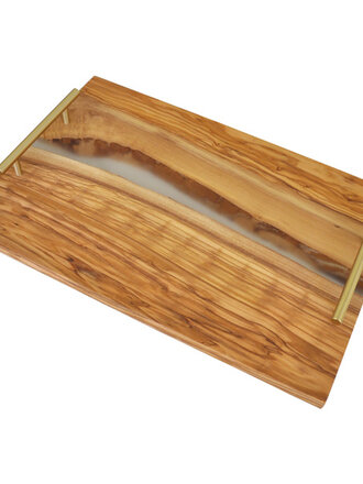 Naturally Med Olive Wood and Clear Resin Serving Tray with Handles Naturally Med Olive Wood and Clear Resin Serving Tray with Handles