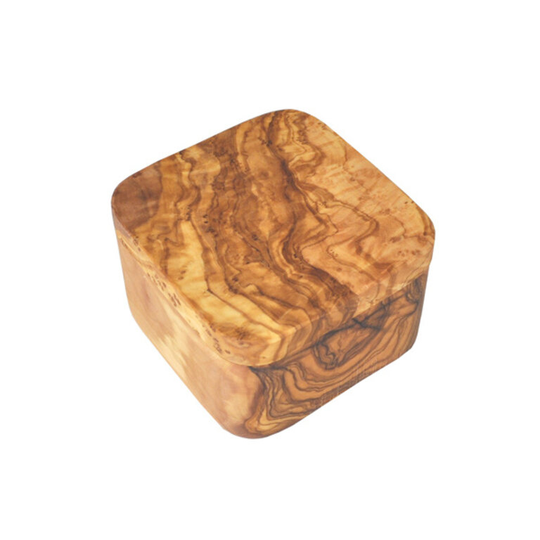 Naturally Med Olive Wood Salt Cellar-Square with Pivot Magnetic Lid